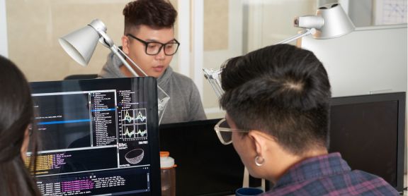 Students working on tech